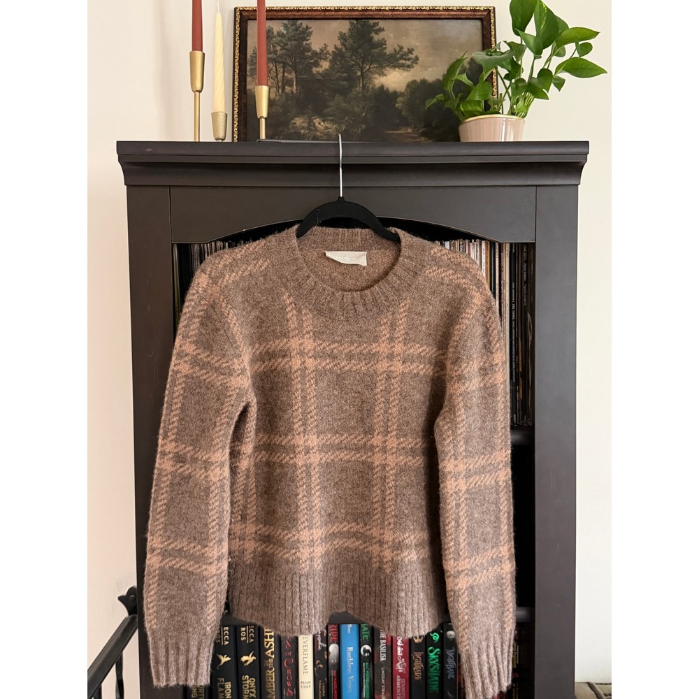 Academia Alpaca Plaid Crewneck Sweater S Cocoa Pullover Tigers Eye Preppy Cozy